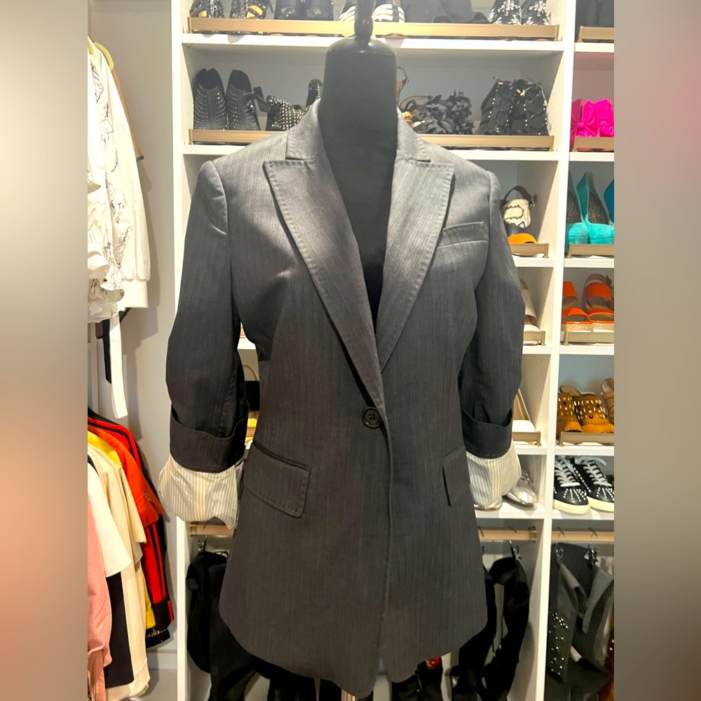 BCBGMAXAZRIA Pinstripe Blazer w/ Rolled Sleeve detail